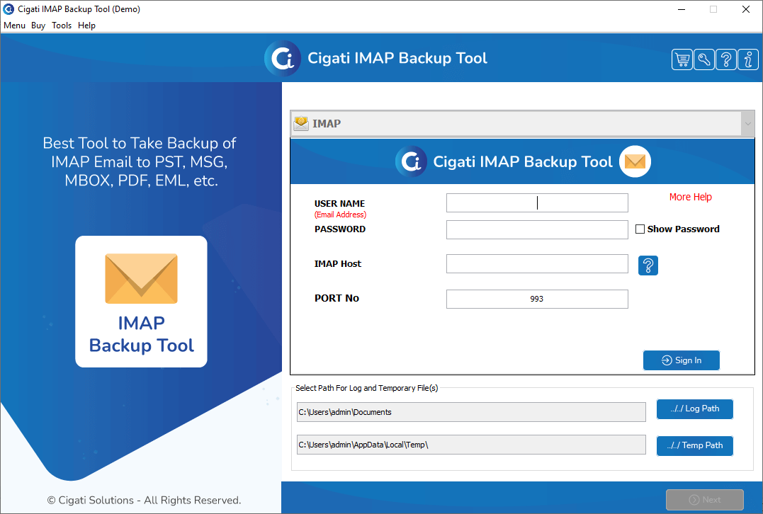 IMAP Mail Backup Tool screenshot