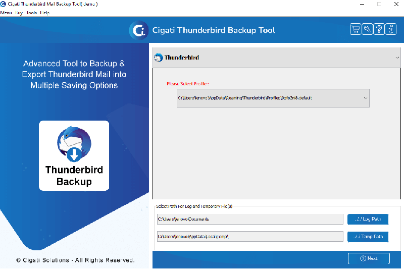 Mozilla Thunderbird Backup Tool screenshot